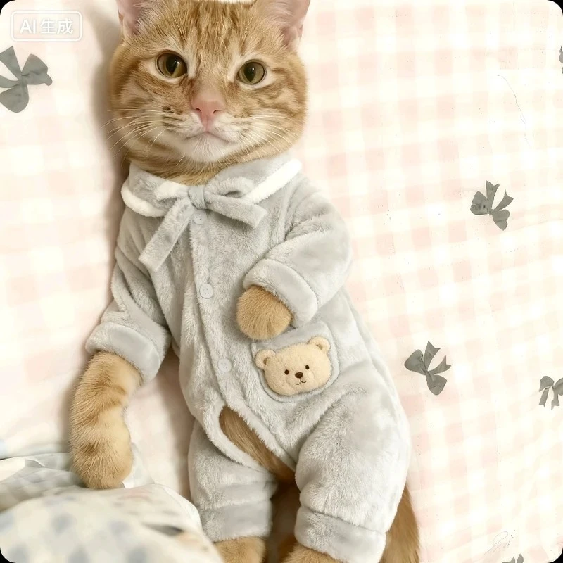 超萌加绒保暖帅气小熊宠物家居服绑带舒适防脱开裆四脚款KGB