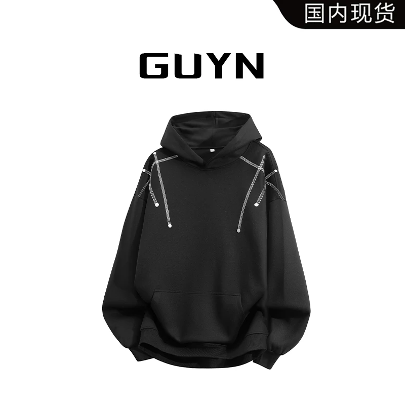 【品牌现货】GUYN设计师刺绣秋季卫衣休闲闪电连帽情侣圆领印花套头