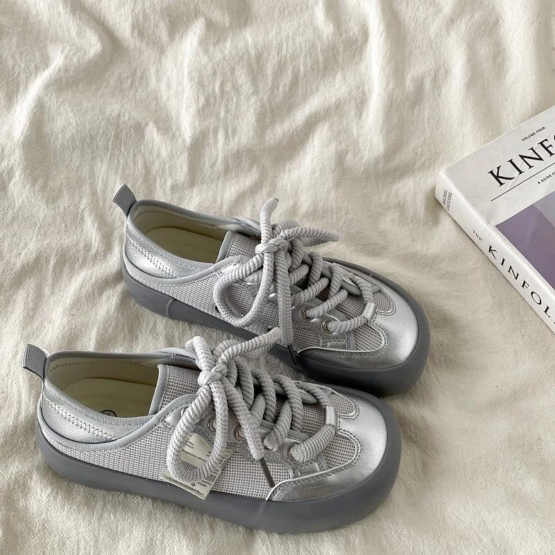 GHGB银色双网透气德训鞋女款秋季厚底两穿一脚蹬板鞋小众休闲鞋子