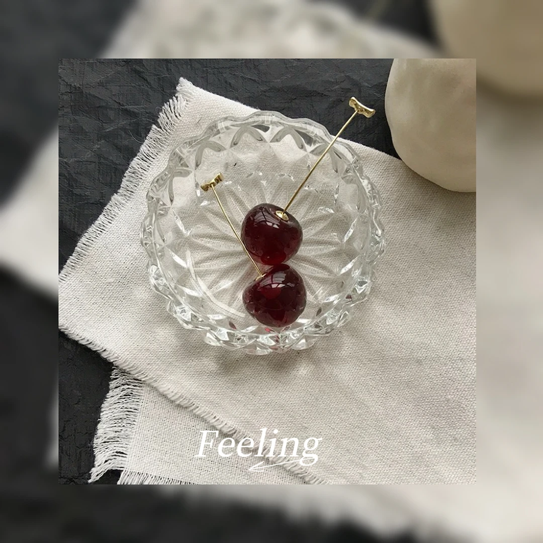 铜合金耳饰 【樱桃之恋】耳环红色樱桃耳钉2023年新款耳饰小众轻奢