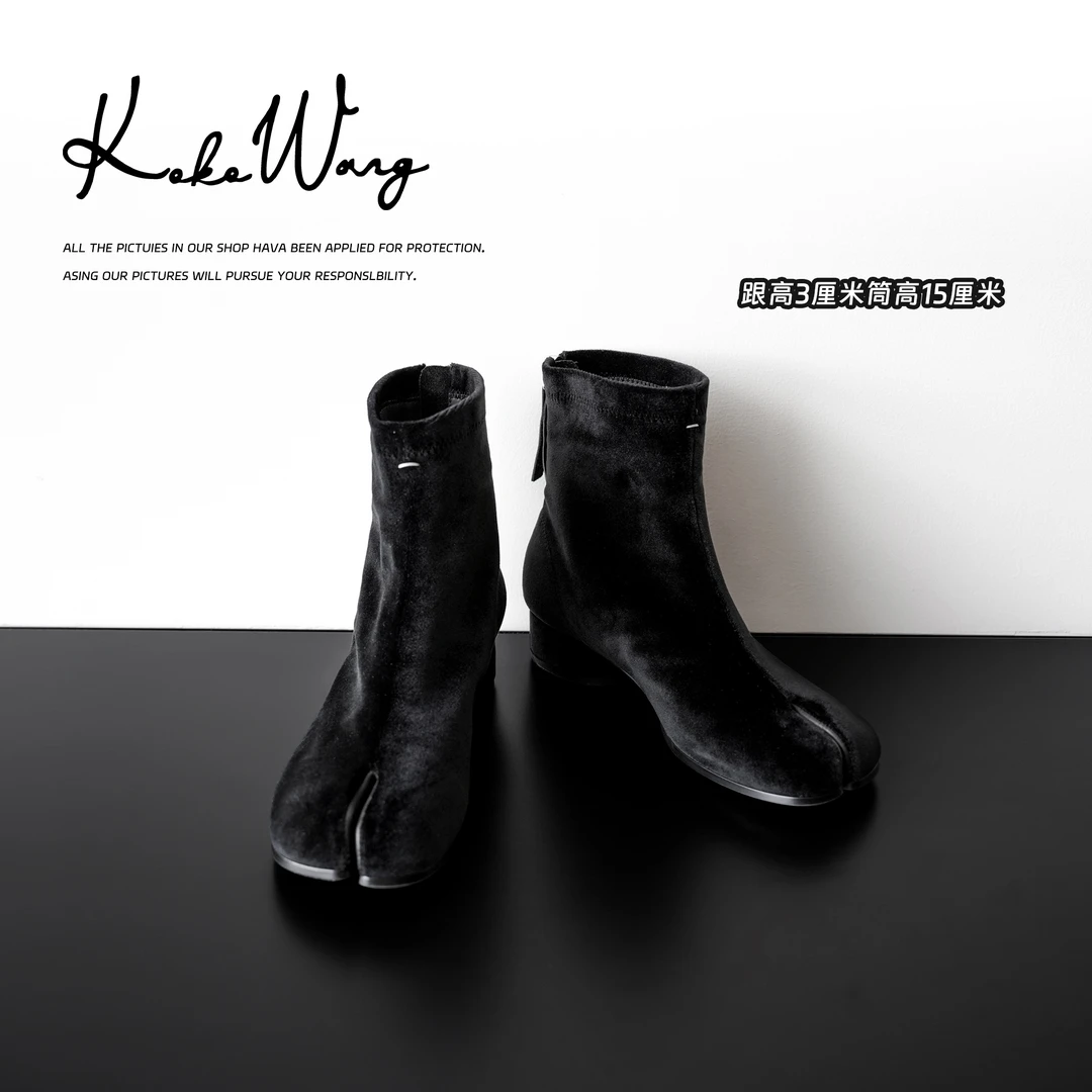 KOKO WANG秋冬新款弹力绒面后拉链时尚舒适分趾短靴X1985G23X39
