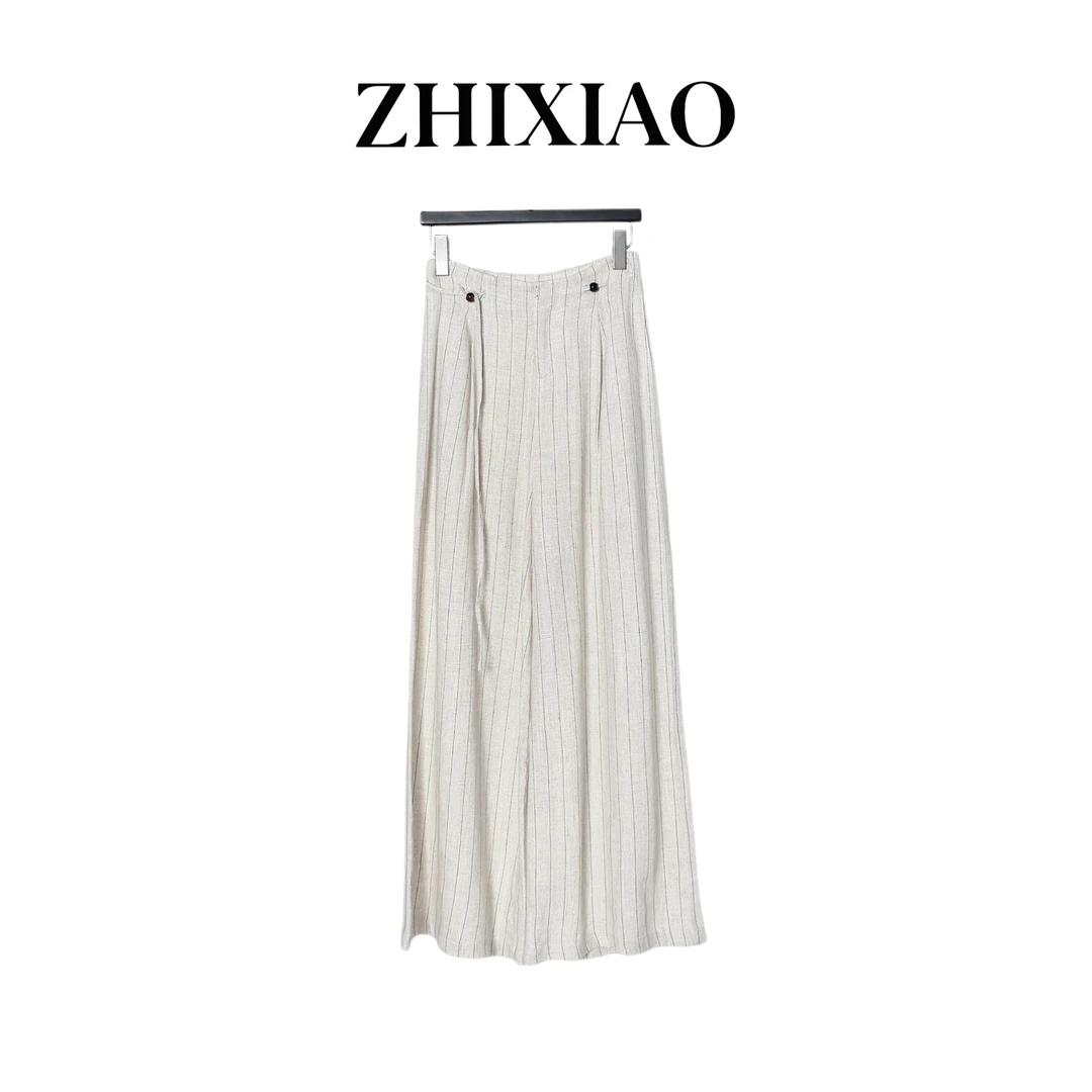 【ZHIXIAO】夏季新款：竖条纹麻料长裤60559