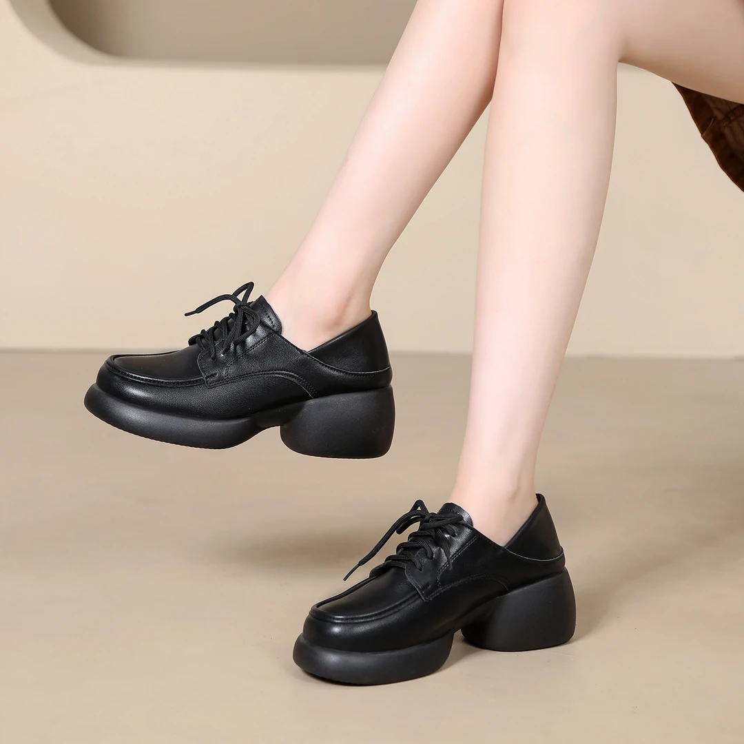 系带厚底增高乐福鞋女2025春秋新款英伦风百搭舒适防滑单鞋大码41