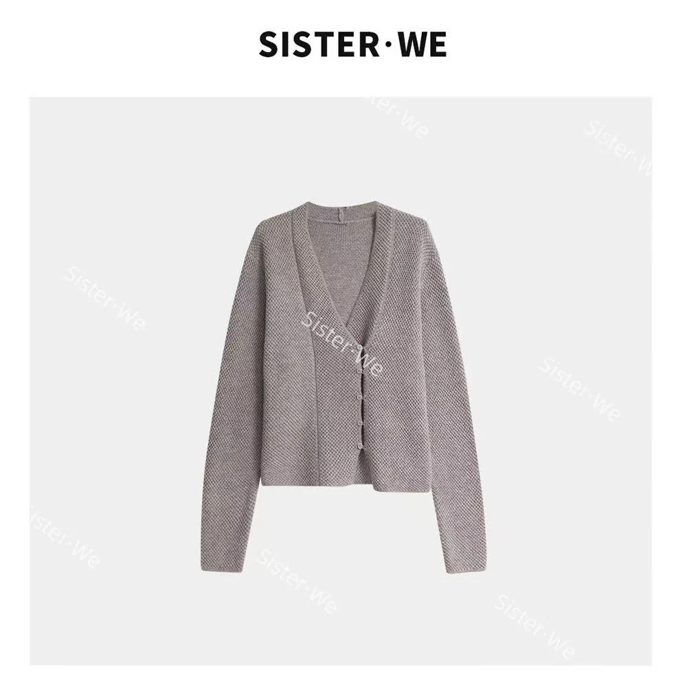 薇姐【驼纹舒袖】Sister·We超细澳毛慵懒风宽松V领毛衣7250