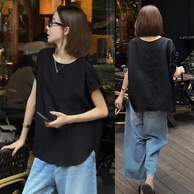 今年流行高级感显瘦短袖上衣牛仔裤两件套慵懒老钱风穿搭一整套女