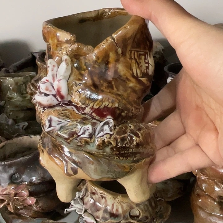 紫砂花盆景德镇陶瓷 孤品