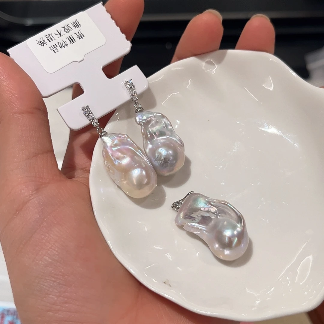 银S925镶嵌淡水珍珠耳饰