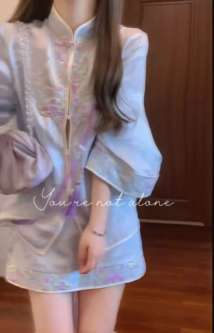 国风小众别致设计感刺绣单排扣外套+百搭半身裙女时尚气质高级感