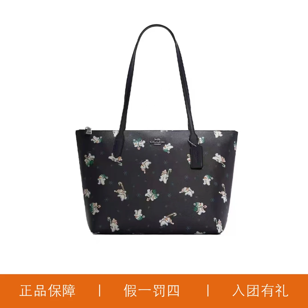 95新 COACH/蔻驰 蔻驰雪人印花托特包/H5737/30X24X11