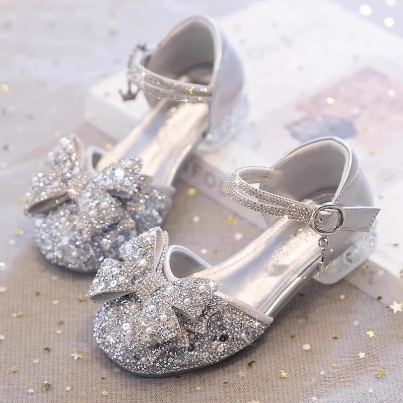 公主鞋女童新款软底宝宝儿童水晶鞋小女孩水钻皮鞋配裙子洋气鞋子