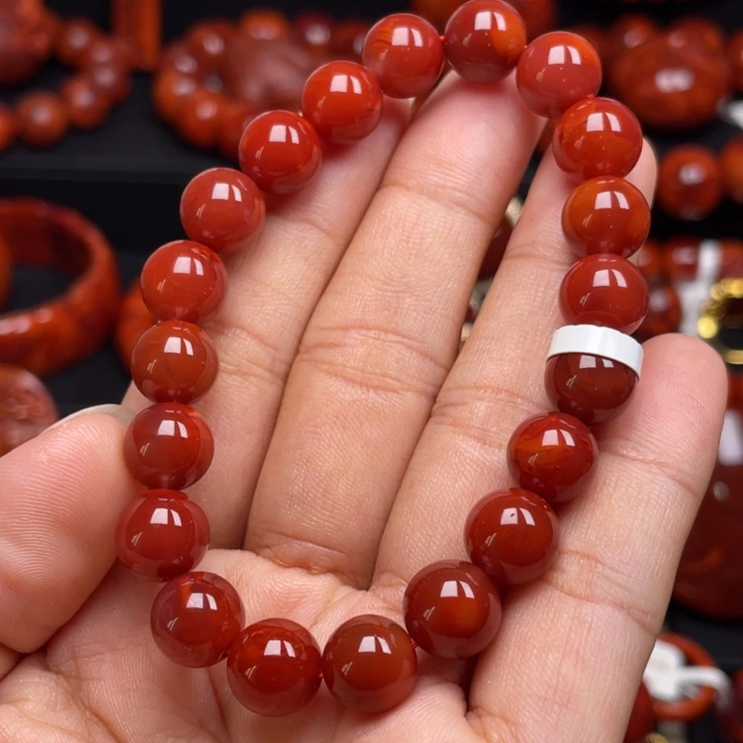 南红玛瑙未镶嵌珠宝奇石单圈9.5mm