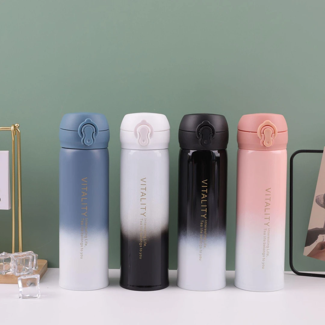 高颜值不锈钢弹跳保温杯锁扣渐变保温杯水杯便携创意网红礼品杯