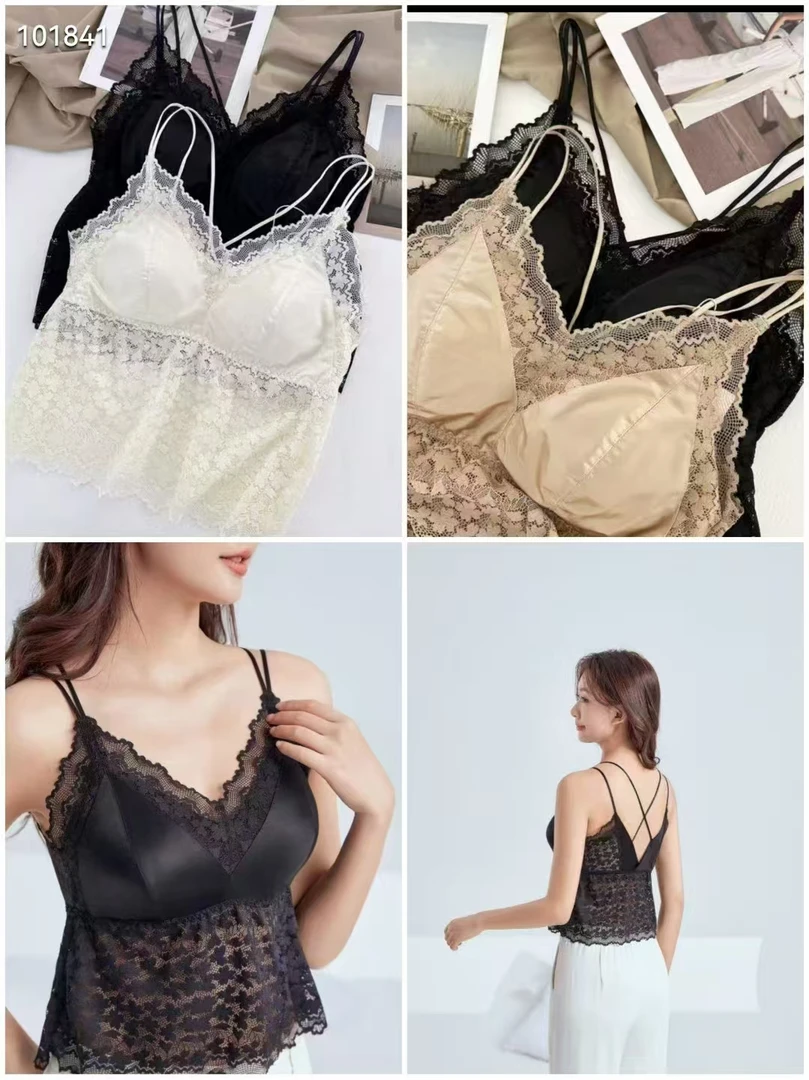 5979.欧韩缎面蕾丝背心美背松弛感