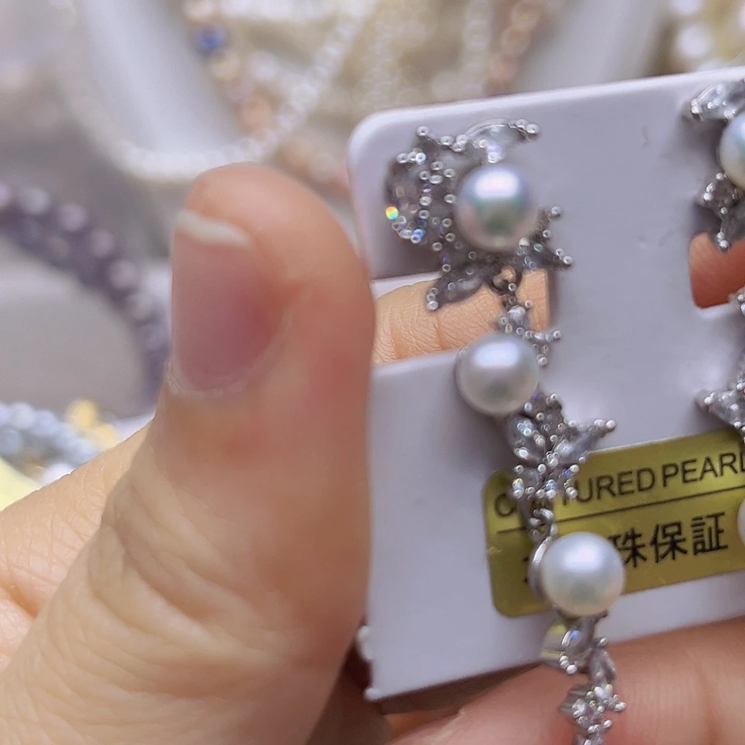 淡水珍珠银S925镶嵌吊坠或者耳钉