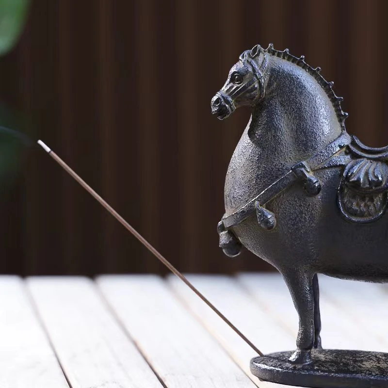 铸铁福马唐马香插（高14*底10cm）茶道配件