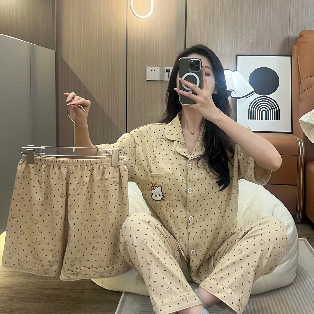 【凯蒂宝贝】新款睡衣宽松夏季短袖短裤长裤家居服女韩版三件套
