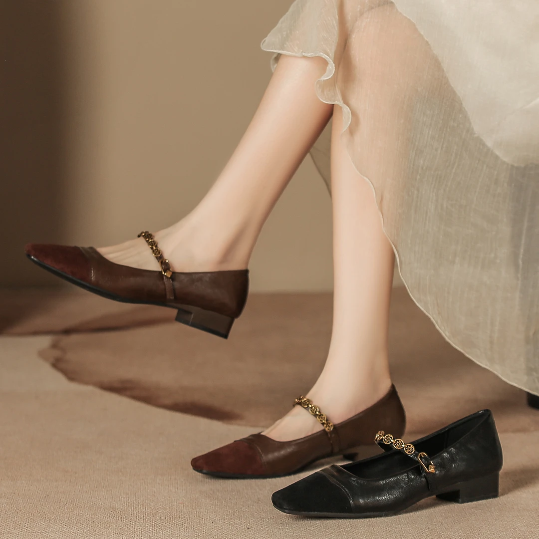 低跟方头玛丽珍小皮鞋女2025年新款浅口爆款软皮软底单鞋秋季百搭