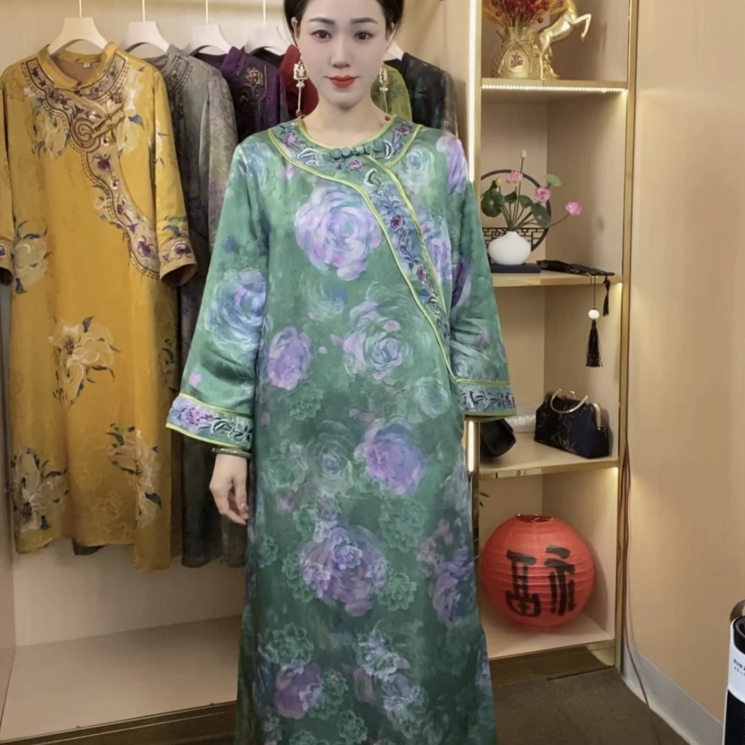 江南鑫雅阁【碧瑶】 2025重磅刺绣中式改良版高档妈妈装长款连衣裙