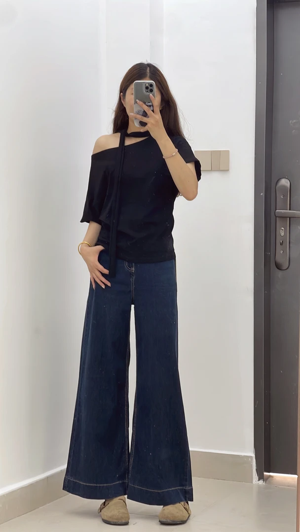 现货高品质原版柔软阔腿喇叭牛仔裤微喇裤