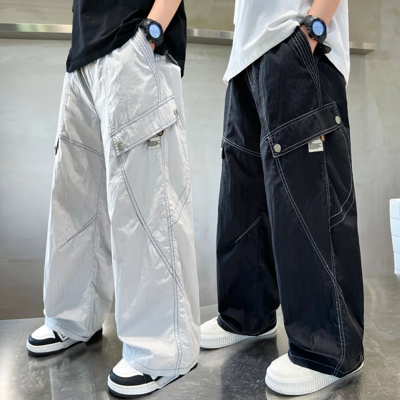 男童休闲长裤夏季儿童新斜袋盖明线防蚊裤薄款2025新款男孩直筒裤