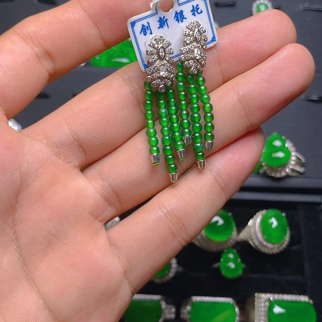 银S925镶嵌翡翠耳饰耳饰
