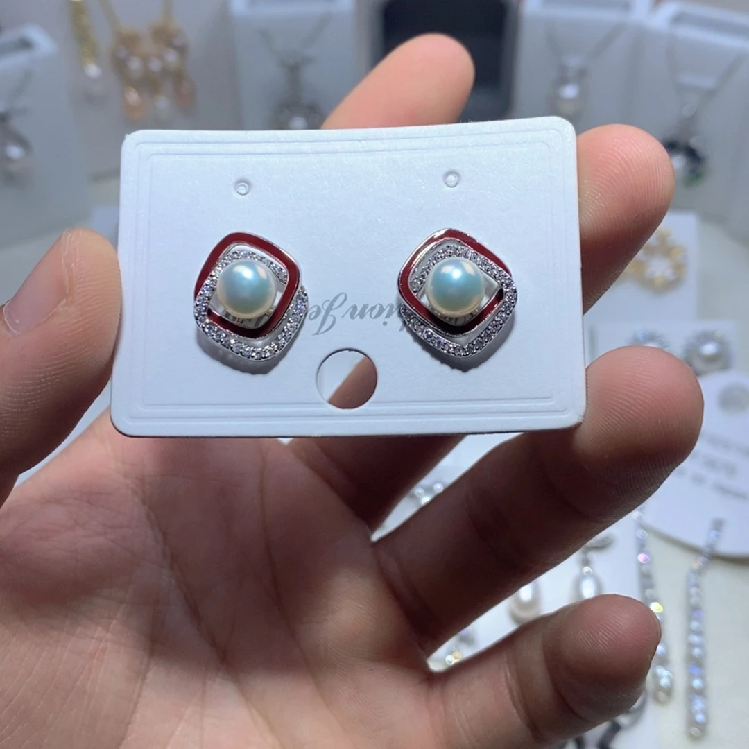 银S925镶嵌耳饰淡水珍珠