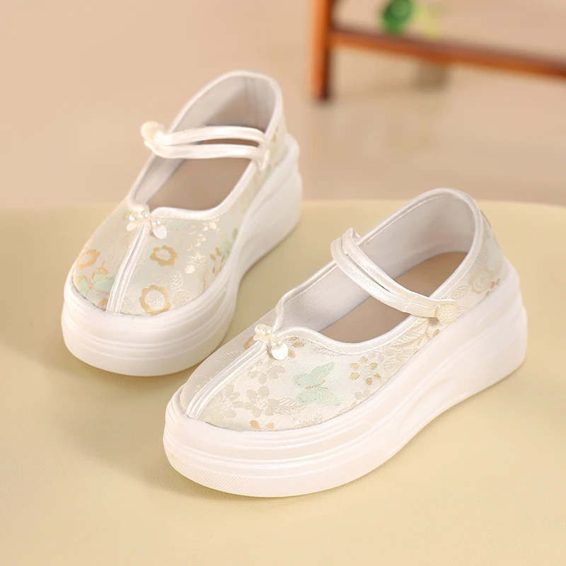 旗袍汉服鞋厚底织金明制绸缎面料绣花鞋百搭新中式古风布鞋单鞋