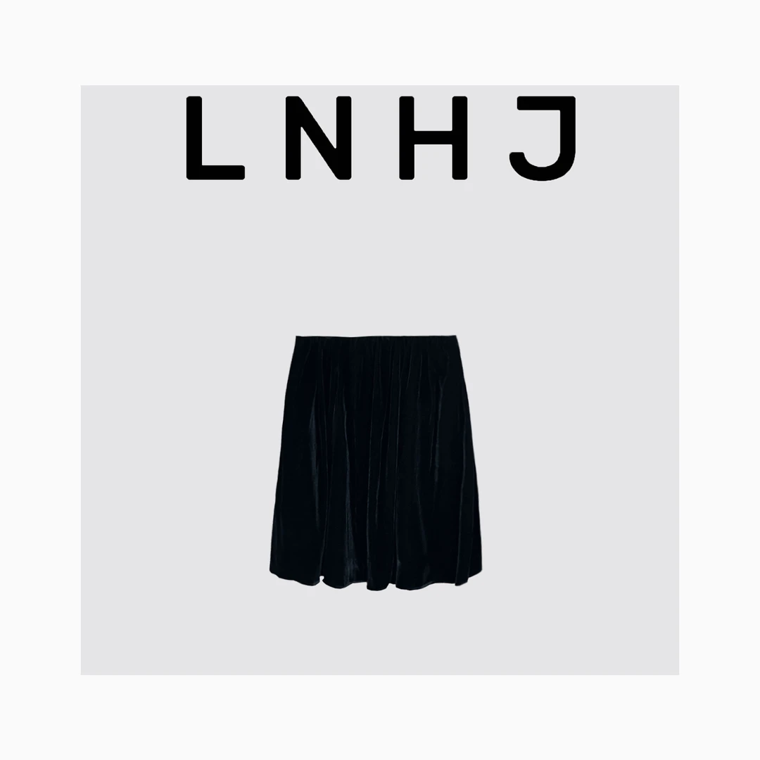 LNHJ【芭蕾黑巧】高腰丝绒松紧腰A版中长半身裙