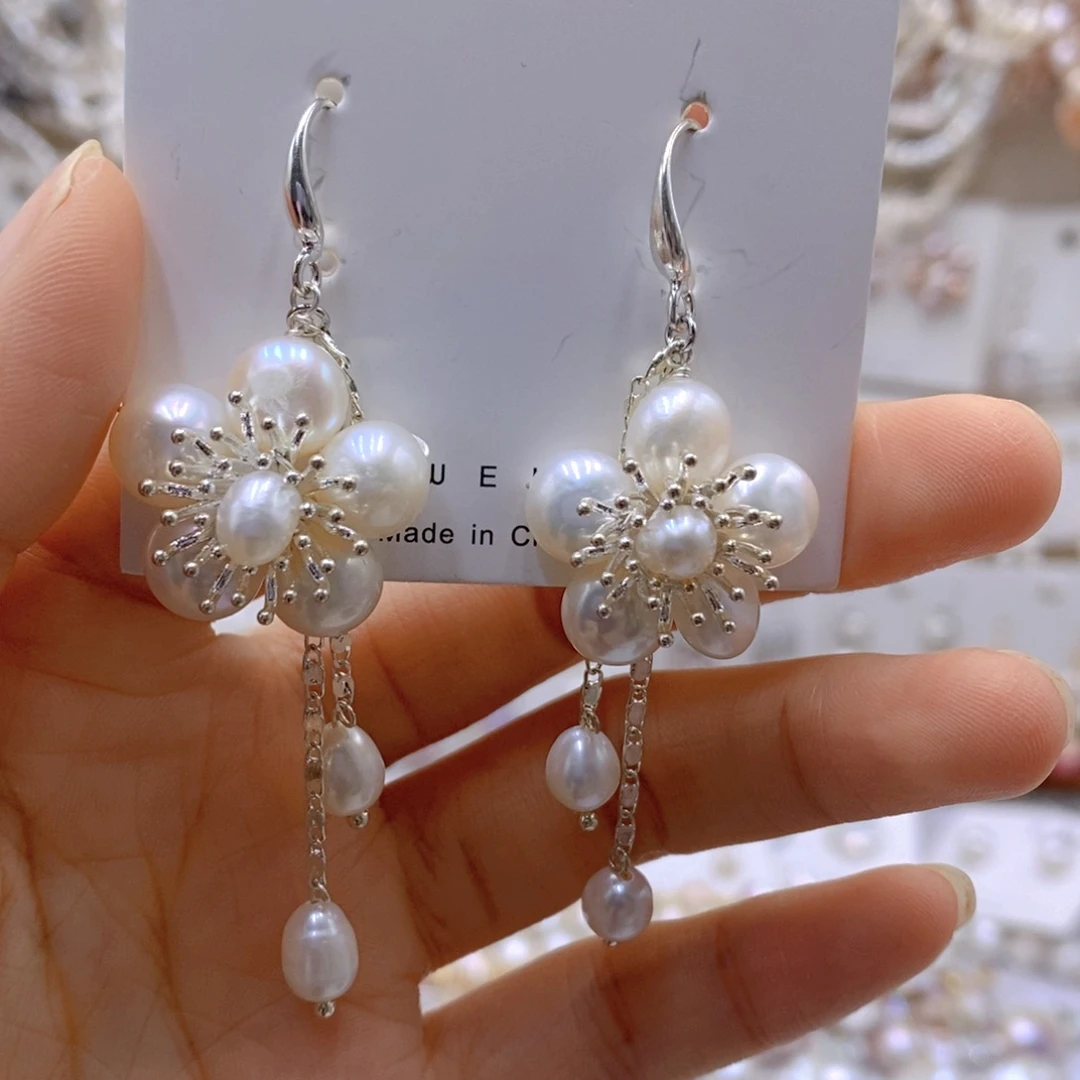 银S925镶嵌淡水珍珠耳饰