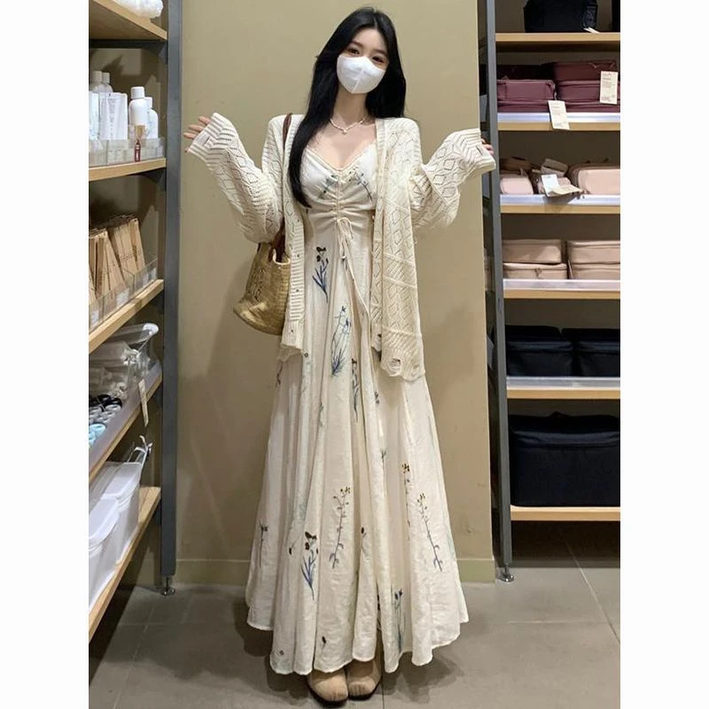 2025秋装搭配一整套针织开衫吊带连衣裙韩系漂亮减龄时尚两件套装