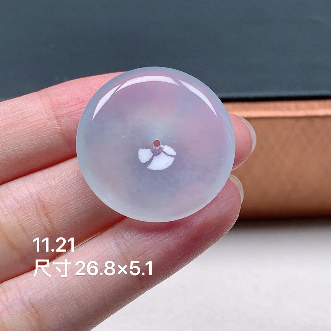 缅甸天然A货翡翠，冰种白月光平安扣挂件，白色冰透精美通透高冰