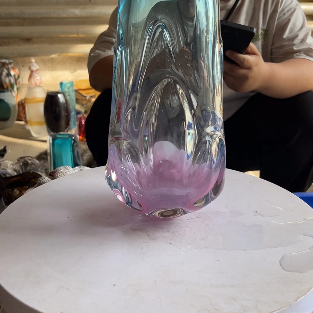 透蓝金红渐变高度30琉璃花器摆件微瑕
