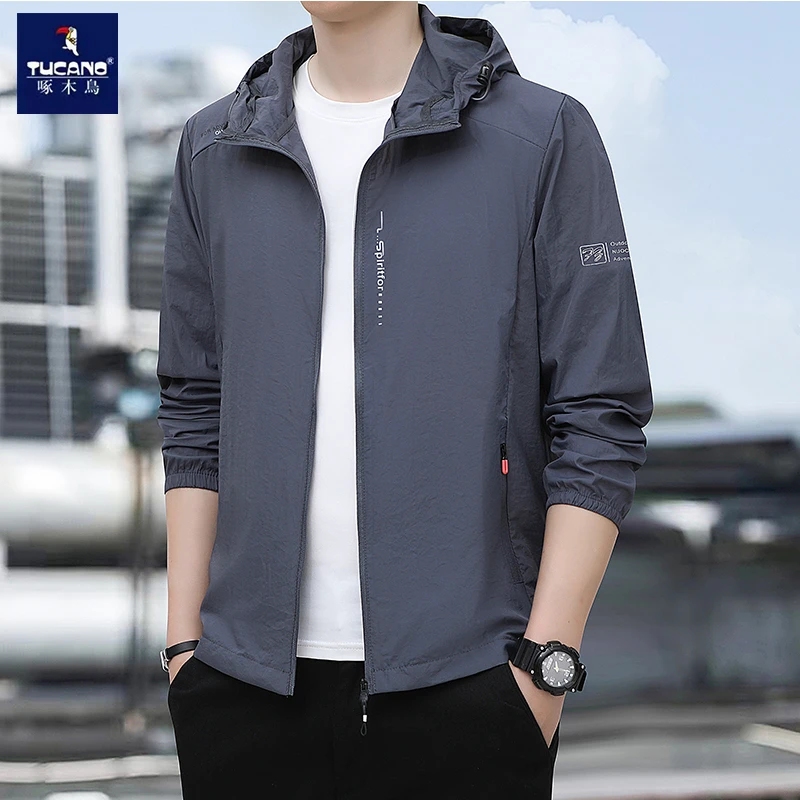 啄木鸟夏季冰丝防晒衣男士轻薄防紫外线宽松连帽透气外套防晒服男