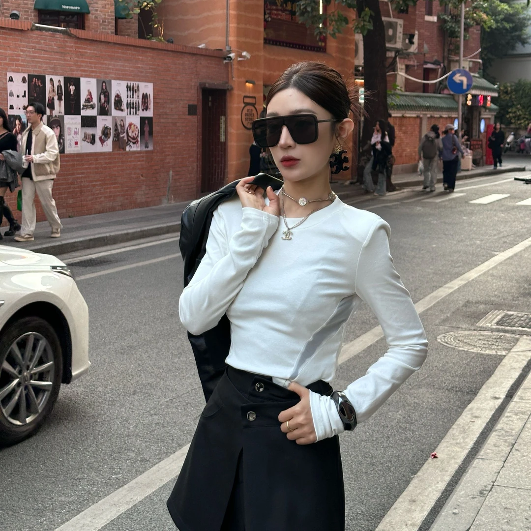 80705春款显瘦长袖运动短款性感紧身网红圆领修身速干韩版