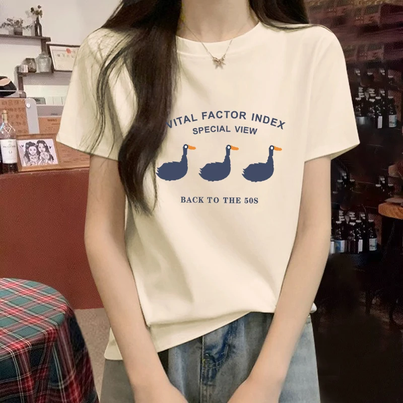 正肩纯棉杏色t恤女短袖2025夏季新款爆款宽松韩版圆领设计感上衣