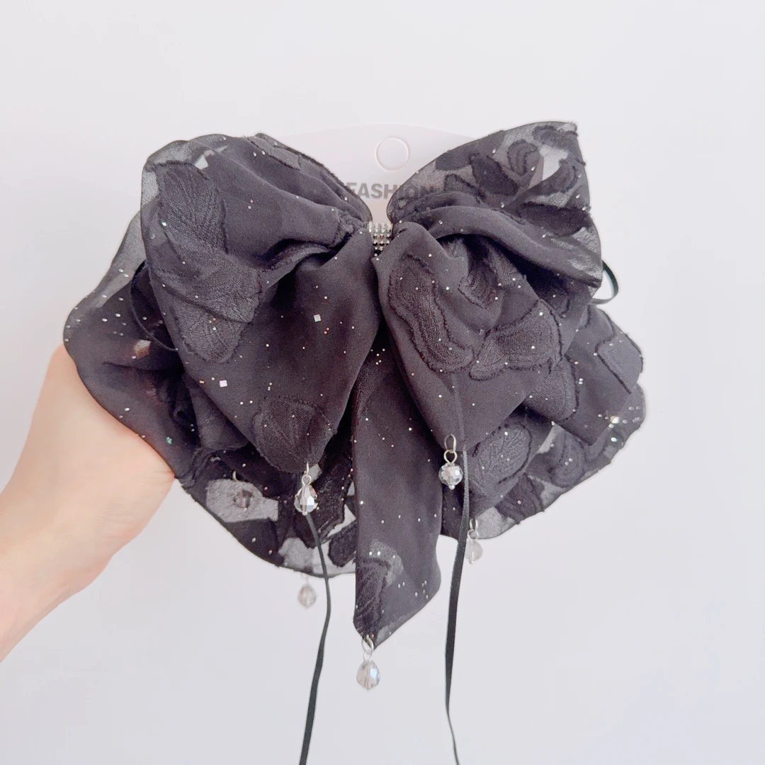 韩国网红气质百搭黑色蝴蝶结马尾抓夹女新款后脑勺显发量发卡2750