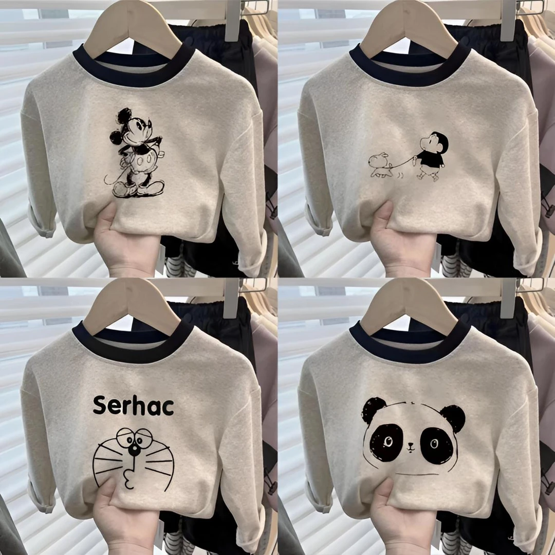 2025秋款长袖百搭常规A类圆领儿童印花T恤秋冬春日慢人风打底衫