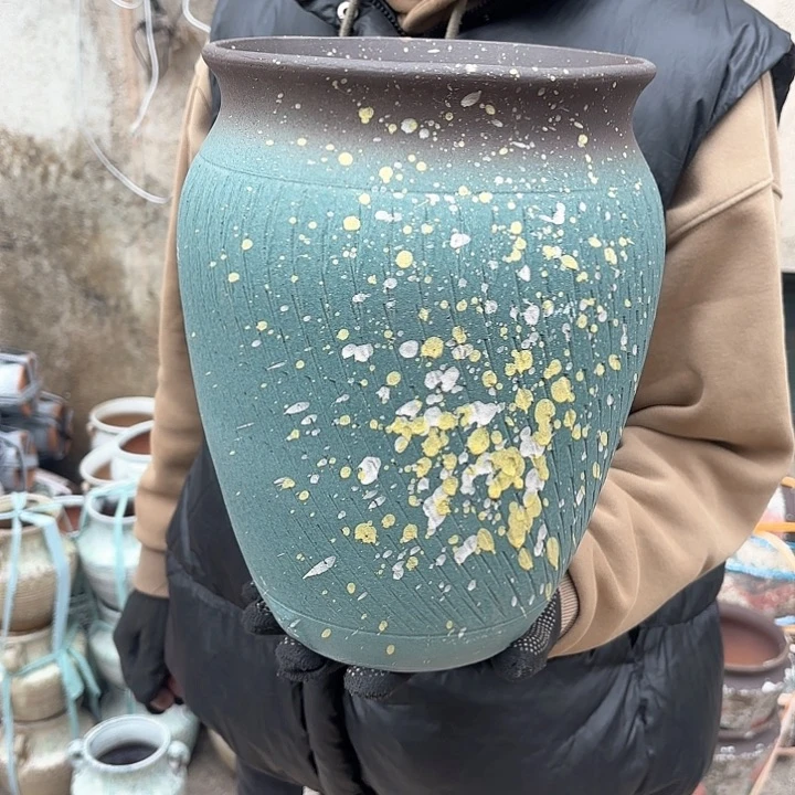 红陶绿泼墨口径20 高度28