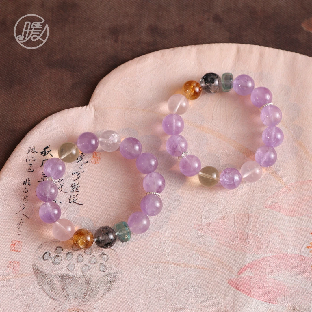 单圈多宝紫水晶手串14mm搭配切面配件手链F5611多样性发一