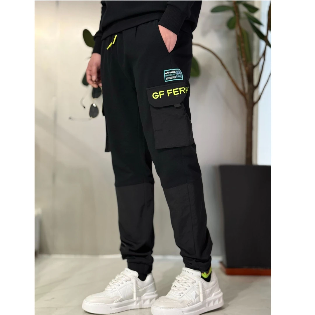 GF男款长袖时尚百搭秋冬潮流休闲宽松黑色印花圆领运动卫衣可套装