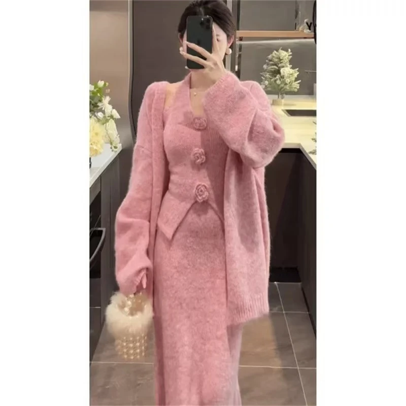 甜妹韩系穿搭套装2025时尚减龄高级感上衣针织半身裙套装女两件套