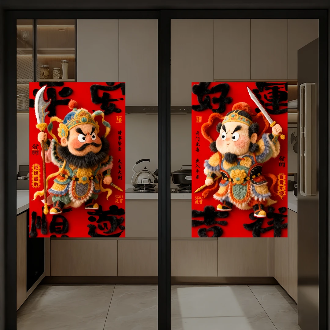 2026马年新年门神窗花静电贴橱窗布置玻璃贴过年春节风氛围装饰品