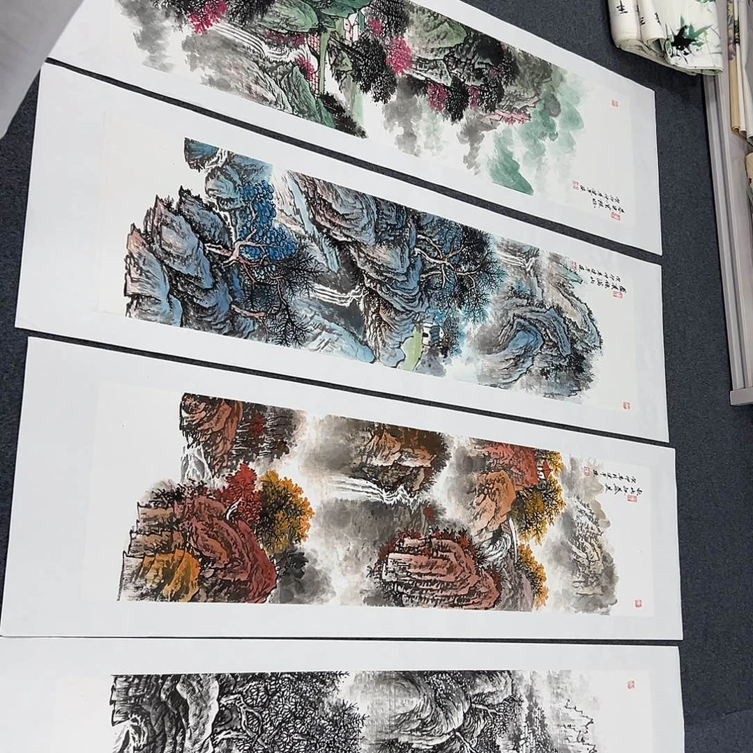 国画XD精品国画作品四条屏