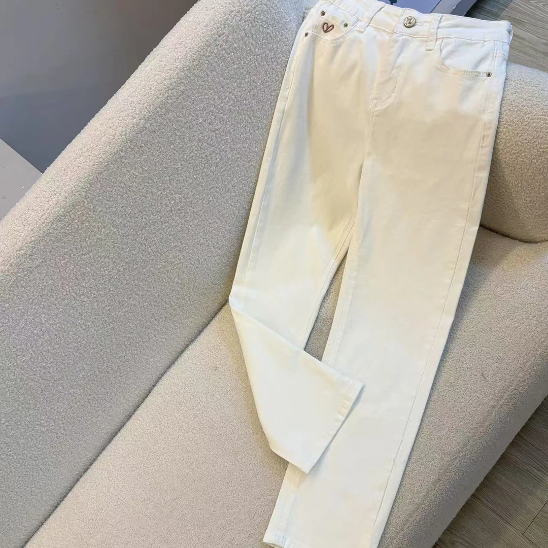 【粉牌爱心刺绣款】高级感洋气直筒百搭显瘦牛仔裤-苋 18147(98083)