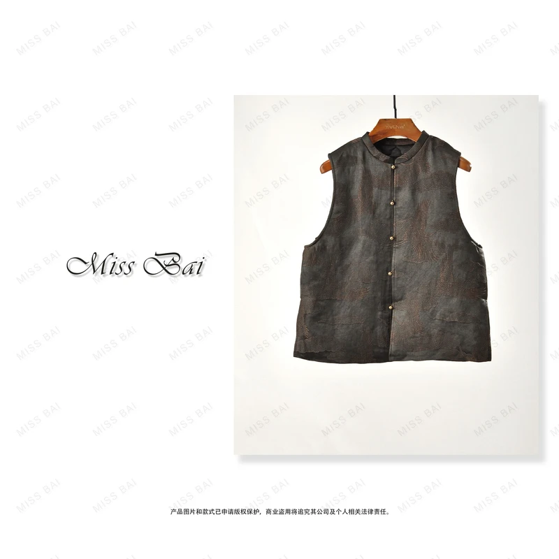 YIWEN-【归来】新中式文艺款 香云纱提花马甲MJ2018