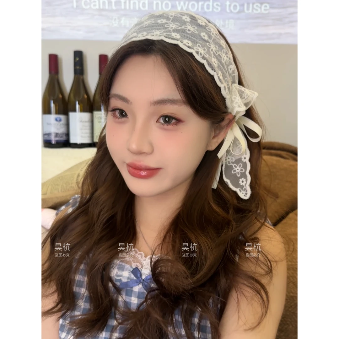 自带蝴蝶结～蕾丝蝴蝶结飘带宽边发箍女仙美森系发捆气质头箍头饰