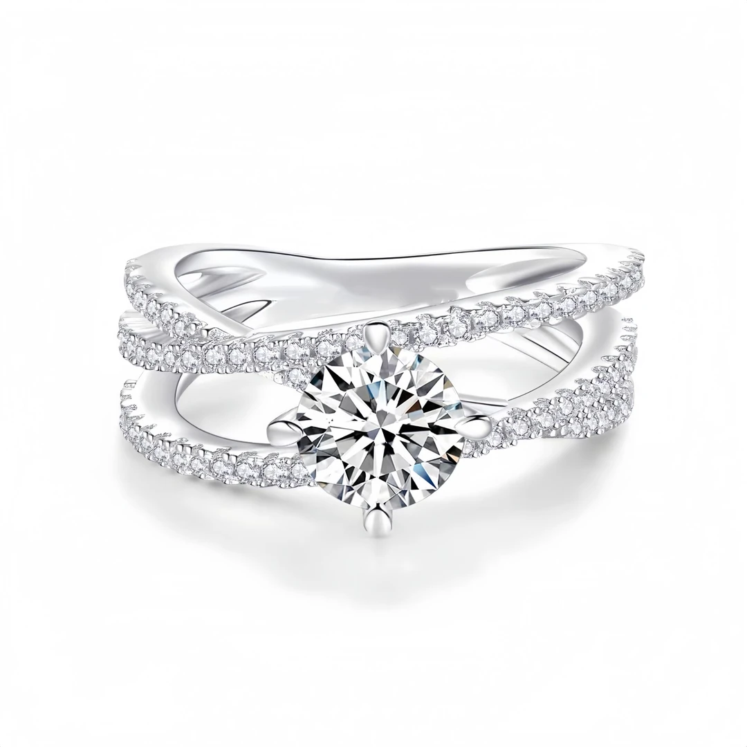 925银莫桑石银制品 【三生三世】1克拉经典闭口女戒