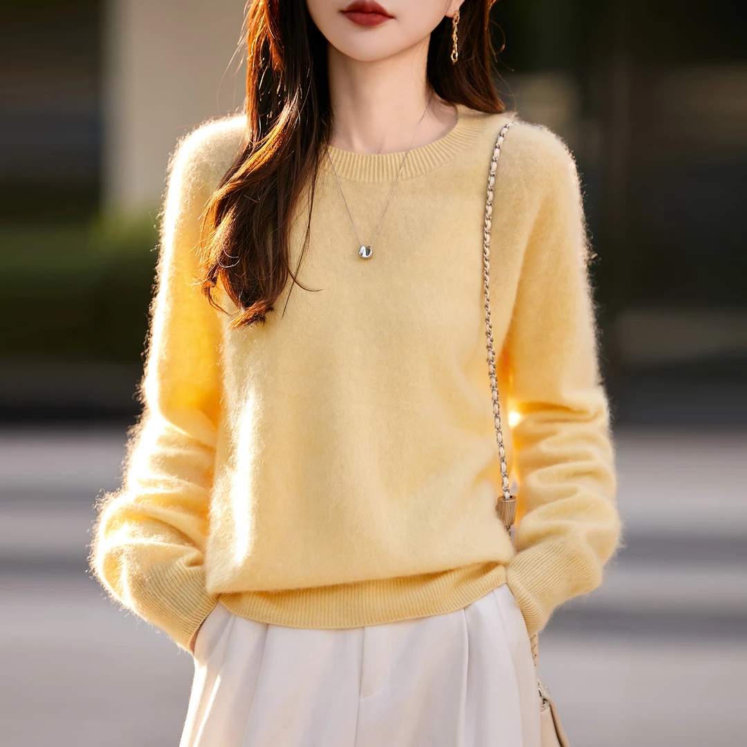 羊绒圆领拉毛【M家】宽松慵懒老钱风274