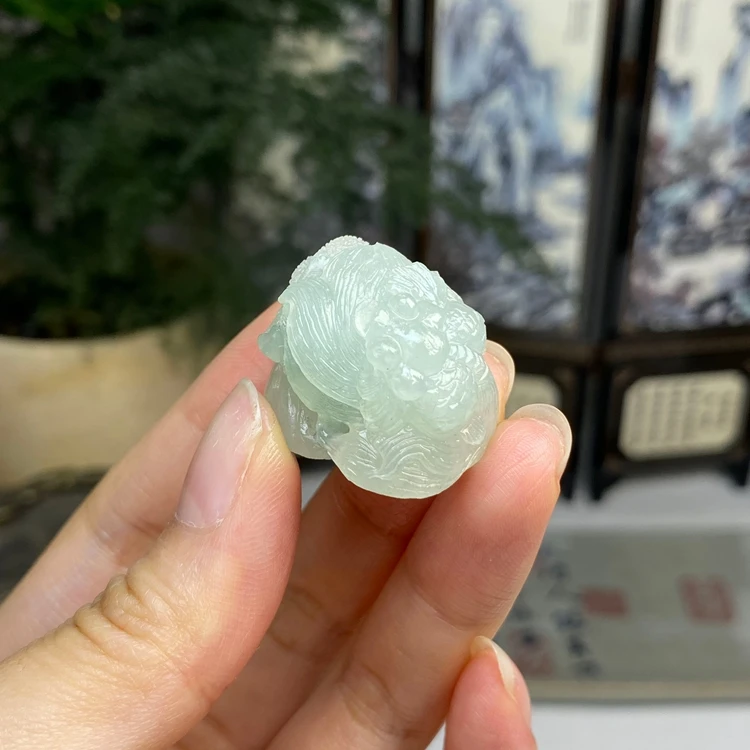 毛货 糯冰年年有余鱼吊坠花件 天然翡翠A货