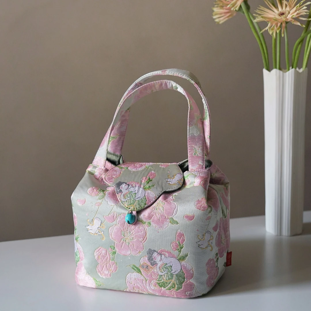观一茶堂|慢蓝·【桃花仙子】织锦如意茶事包18*15*15cm古风便携式